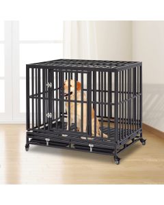 Kinpaw Heavy Duty Dog Crate - 41 inch Strong Metal Dog Cage Dog Kennel with Lockable Wheels and Removable Tray, Extra Large Dog Crate for Large Medium Dogs Indoor Outdoor