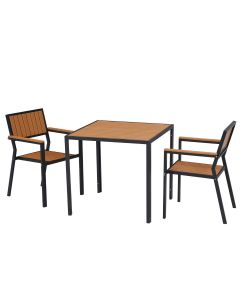Kinsunny Outdoor Dining Table Chairs Set - Wood Patio Furniture Set with Steel Frame, 3 Pieces Patio Dining Set for Garden Porch Balcony Deck
