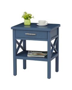 Kinsuite End Table Side Table, Nightstand with Drawer & Open Shelf, X-Design Night Stand for Living Room Bedroom, Antique Navy