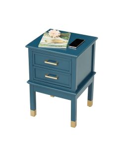 Kinsuite Nightstand End Table, Storage Wood Cabinet Accent Side Table with 2 Drawers & Solid Legs, Modern Beside Table for Bedroom Living Room, Blue