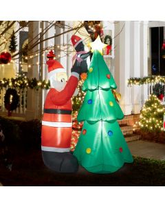 6Ft Inflatables Decor Christmas, Santa Christmas Tree Penguin Inflatable Decorations with LED, Yard Decor Xmas Blow-up Inflatable for Indoor & Outdoor Garden