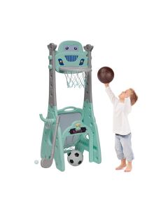 Kinbor Baby 7 in 1 Toddler Basketball Hoop Sports Activity Center with Adjustable Height Basketball Hoop Stand, Soccer Gate, Darts Target, Drawing Board, Music Box, Golf Game for Baby Aged 2-8