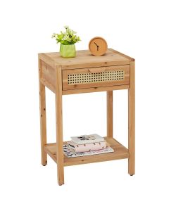 Kinsuite Mid Century Rattan Nightstand with Drawers - Natural Wood Modern Side Table with Woven Pattern Drawer and Shelf Storage, Rustic Farmhouse Style End Table for Living Room Entryway Bedroom