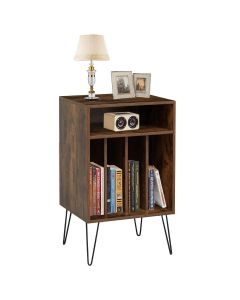 Kinsuite Record Player Stand - Turntable Stand with Record Storage, Metal Legs, Vinyl Record Player Cabinet, Vintage End Table for Living Room, Bedroom, Office, Rustic Brown