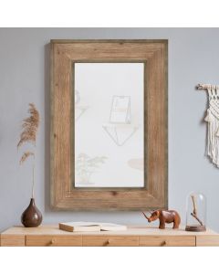 Kinsuite Wall-Mounted Bathroom Mirror - 25”x 37” Rustic Wood Framed Mirror, Mirrors for Wall Rectangular Hanging Mirror for Vanity Bathroom Living Room Enterway, Brown