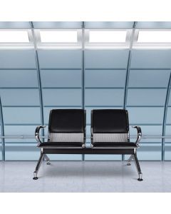 Kinfant 2-Seat Waiting Room Reception Chair with Arms PU Leather for Airport Office Bank Hospital Seat Bench