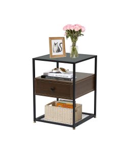 Kinsuite Industrial End Table Nightstands - Rectangle Side Accent Table with Drawer & Storage Shelf, Modern Metal Frame Wood Side Table for Living Room Bedroom Kitchen Hallway