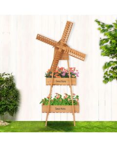 Kinsunny Wood Plant Stands Flower Stand with Windmill - 2 Tier Ladder Flower Pot Holder, Morden Plant Stand for Flower Pot Display with Built-in Mini Bird House for Indoor & Outdoor
