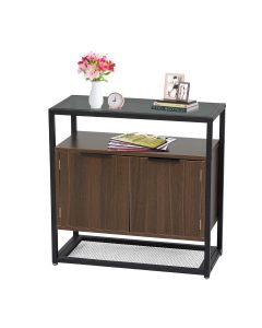 Kinsuite Industrial Storage Cabinet Side Table - Floor Cabinet with 2 Doors & 2 Storage Shelves, Accent Side Cabinet with Light Brown Glass for Living Room Bedroom Kitchen Hallway