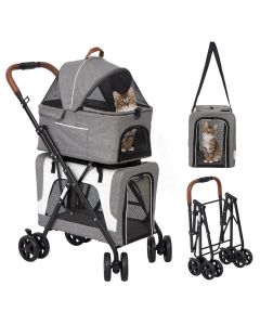 Kinpaw Folding Pet Stroller - Travel Foldable Carrier with 2 Wheels, Strolling Cart for Small/Medium/Large Pets, Grey