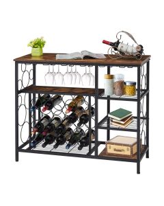 Kinsuite Industrial Wine Rack Table - with Glass Holder Wine Bar Cabinet with 20 Bottles Wine Storage Console Table with Wine Rack for Home Kitchen 