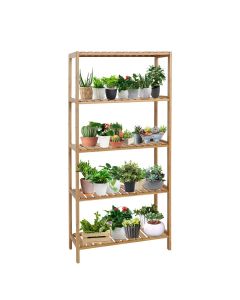 Kinsutie Wood Plant Stand Bamboo Shelf Adjustable Flower Display Indoor Outdoor (5-Tier)