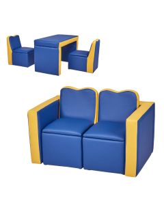 2-in-1 Multifunctional Armchair Double Sofa - Convert to Table and Two Chairs with Couch Storage Box for 3-6 Year Olds, Blue