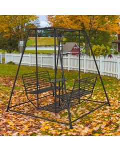 Metal Porch Swings - 4-Seat Porch Swing with Stand, Ergonomic Backrest & Sturdy Steel Frame, for Garden Park Backyard, Black