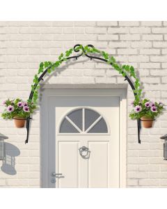 Metal Garden Arch - Wall Mounted Garden Arbor Arch for Climbing Plants, Outdoor Garden Trellis with & 2 Planter Rings for Window Doors Vines, 39” x 40 ”x 8”