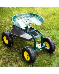 Kinsunny Garden Cart Rolling Work Seat Gardening Planting with Heavy Duty Wheels Tool Tray Storage Basket