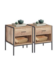 Kinsuite Set of 2 Side Tables with Drawer, Storage Shelf Industrial Thicker MDF Board with Frame End Table Accent Table Narrow Bedside Table for Living Room Bedroom