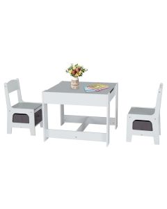 Kinbor Baby Kids Table and Chair Set 1 Table and 2 Chairs with Detachable Blackboard,The Best Place for Children Babies to Drawing Playing Learning Reading and Writing, Gray