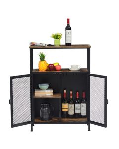 Kinsuite Wine Bar Rack Cabinet, Coffee Bar Cabinet with Glass Holder, Buffet Cabinet with 2 Mesh Doors for Kitchen, Living Room, Dining Room, Rustic Brown