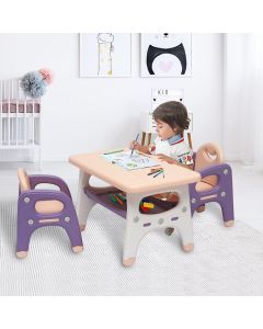 Kinbor Baby Table and 2 Chair Set Kids 3-Piece Furniture Set with Storage Rack Kiddie-Sized Activity Table Desk Sets Purple