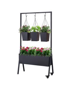 Kinsunny Raised Planter Box with Wheels & Hanging Planters Outdoor Elevated Garden Bed for Vegetables Flower Herb Patio