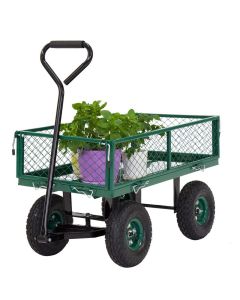 Kinsunny Utility Steel Garden Cart, Heavy Duty Utility Wagon, Outdoor Gorilla Cart with Removable Sides, Long Handle, Wheels, Green