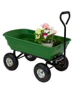 Kinsunny Garden Dump Cart Wagon Carrier Wheelbarrow Yard Tools Dumper Rugged Wide-Track Tires Utility Lawn Wagon