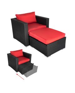 Kinsunny Outdoor Wicker Chair with Ottoman, Patio Furniture Set with Cushion Outdoor Lounge Chair Chat Conversation Set-Red