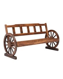 Kinsunny Rustic Outdoor Bench, Wooden Wagon Wheel Bench, 2 Person Outdoor Bench with Backrest for Front Porch Patio Outdoors