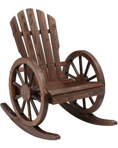 Kinsunny Wooden Adirondack Rocking Chair, Outdoor Rocker Porch Patio Lawn Garden Furniture, High Back Slat Chairs, Reclining Seat
