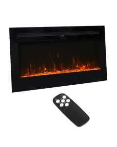 Kinsuite 36 Inch Wall Hanging Electric Heater Fireplace with 12 Changeable Realistic Crystal Stone Flame Heater, Touch Screen, 750-1500W (Black)