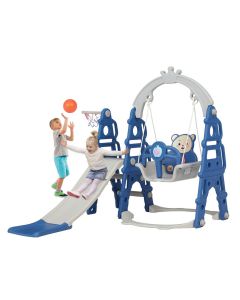Kinbor Baby Toddler Slide and Swing Set - 4 in 1 Kids Play Climber Slide Playset Indoor Outdoor Playground Toy with Basketball Hoop Extra Long Slide Easy Setup Backyard Kids Activity Center-Blue