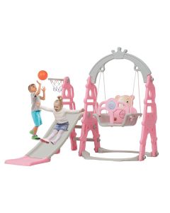 Kinbor Baby Toddler Slide and Swing Set - 4 in 1 Kids Play Climber Slide Playset Indoor Outdoor Playground Toy with Basketball Hoop Extra Long Slide Easy Setup Backyard Kids Activity Center-Pink