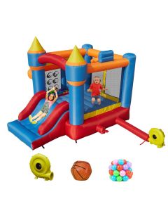 Kinbor Baby Kids Inflatable Bounce House with Slide Jumping Castle with Blower Basketball Rim Ocean Ball Pit Including Carry Bag Repairing Kit Stakes Hose (Including a 680W Blower)