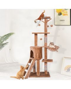 Kinpaw Cat Tree Indoor Kitten Tower, 54.6” Kitty Tree Condo with Lander for Indoor Small Cats, Cat Activity Tree with Top Perch, Scratching Posts Basket Balls, Kitty Play House Climbing Stands Plush