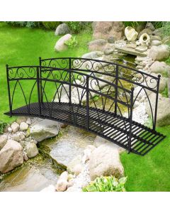 Kinsunny Metal Garden Bridge - Arch Walkway with Side Rails, Outdoor Decorative Iron Garden Arch Footbridge for Pond, Creek, Stream-Black-Heighten