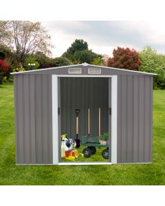 Kinsunny 8' x 6' Outdoor Backyard Storage Shed Metal Garden Utility Heavy Duty Tool House W/Sliding Door, Store Patio Furniture, Yard Tools and Pool Toys, Grey