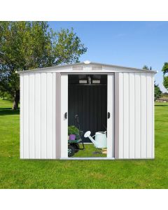 Kinsunny 8' x 6' Outdoor Backyard Storage Shed Metal Garden Utility Heavy Duty Tool House W/Sliding Door, Store Patio Furniture, Yard Tools and Pool Toys, White