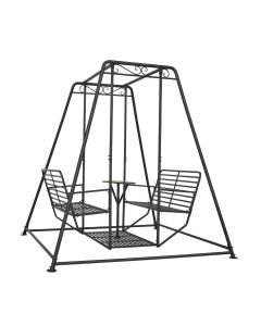 Metal Porch Swings - 4-Seat Porch Swing with Stand, Ergonomic Backrest & Sturdy Steel Frame, for Garden Park Backyard, Black