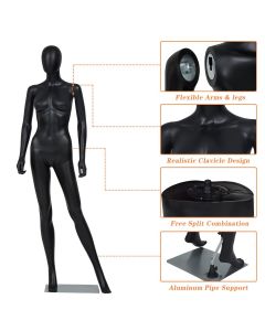 Full Body Mannequin Female Adjustable Removable Stand - Female Mannequin Body Costume Form, Realistic Display with Metal Base for Clothing Store Wedding Shop Festival Cosplay, Black