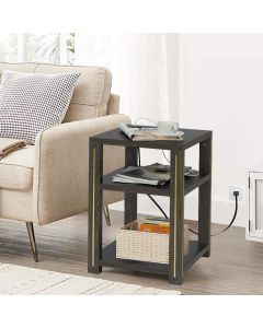 Kinsuite End Table with Charging Station - Nightstands with 3-Tier Storage Shelves, Side Table with USB Ports for Living Room Bedroom Study Office