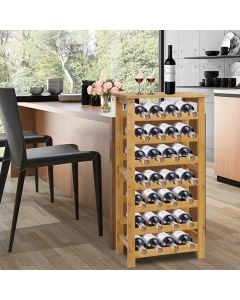 Kinsuite 7-Tiers Wine Rack for Storing 28 Bottles Free Standing Floor Bamboo Wine Storage Holder Display Shelves