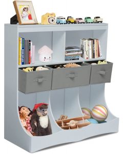 Kinbor Baby Kids Storage Organizer Bookcase - 3-Tier Toy Storage Cabinet Toddlers Bookshelf with 3 Removable Drawers, Baskets Multi Shelf Cubby for Nursery Activity Room Bedroom, White