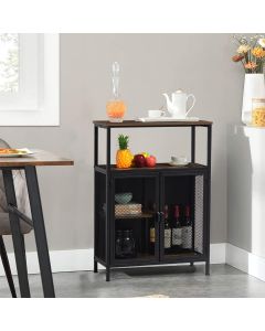 Kinsuite Wine Bar Rack Cabinet, Coffee Bar Cabinet with Glass Holder, Buffet Cabinet with 2 Mesh Doors for Kitchen, Living Room, Dining Room, Rustic Brown