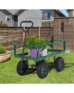 Kinsunny Utility Steel Garden Cart, Heavy Duty Utility Wagon, Outdoor Gorilla Cart with Removable Sides, Long Handle, Wheels, Green