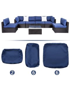 Kinsunny Patio Cushion Covers 7Pcs Patio Sectional Sofas Cushion Cover, Waterproof Replacement Cushion Slipcovers Set for Outdoor Wicker Couch-Dark Blue