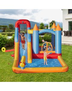 Kinbor Baby Inflatable Bounce House Water Slide w/ Jumping Area Climbing Wall Water Cannon Splash Pool Tunnel Indoor Outdoor Play (with 680W Air Blower)