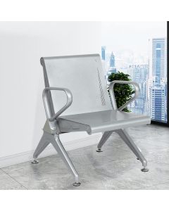 Kinfant Office Guest Chairs Reception Chairs, 1-Seat Waiting Room Chair with Breathable Mesh & Ergonomic Backrest for Airport Hospital Bank Hall, Silver-1-seat