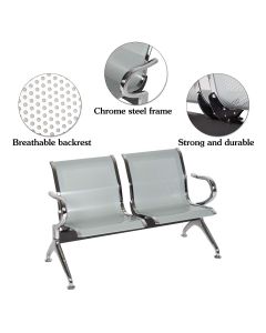 Kinsuite 2 Seat Set Waiting Room Reception Bench, Airport Waiting Seats, Hospital Bench, Bank Waiting Chairs with Arms, Silver