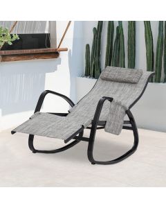 Kinsunny Rocking Chair Outdoor Recliner - Patio Lounge Chair Adjustable Chairs with Removable Headrest & Side Pocket, Textilene Folding Lounge Rocker for Lawn Patio Pool Garden Deck-Grey